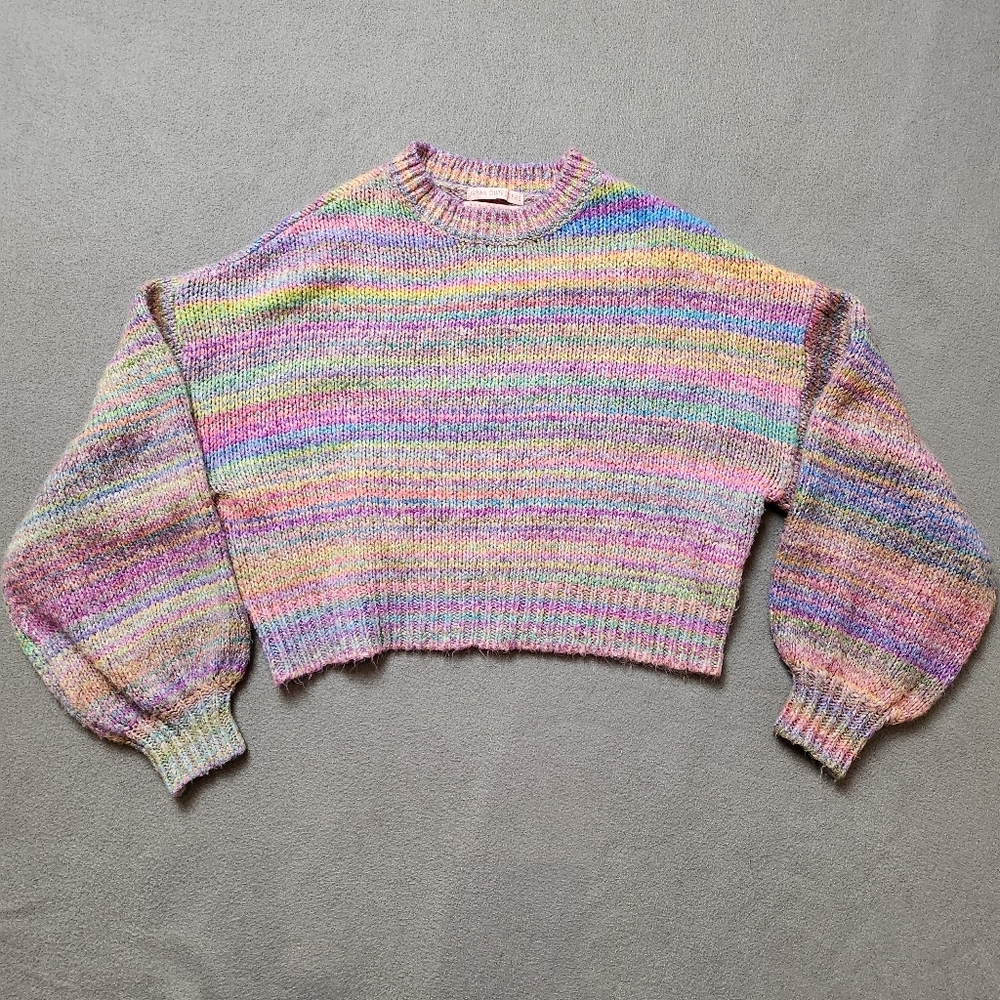 URBAN OUTFITTERS Agatha balloon sleeve rainbow sweater - Picture 2 of 15